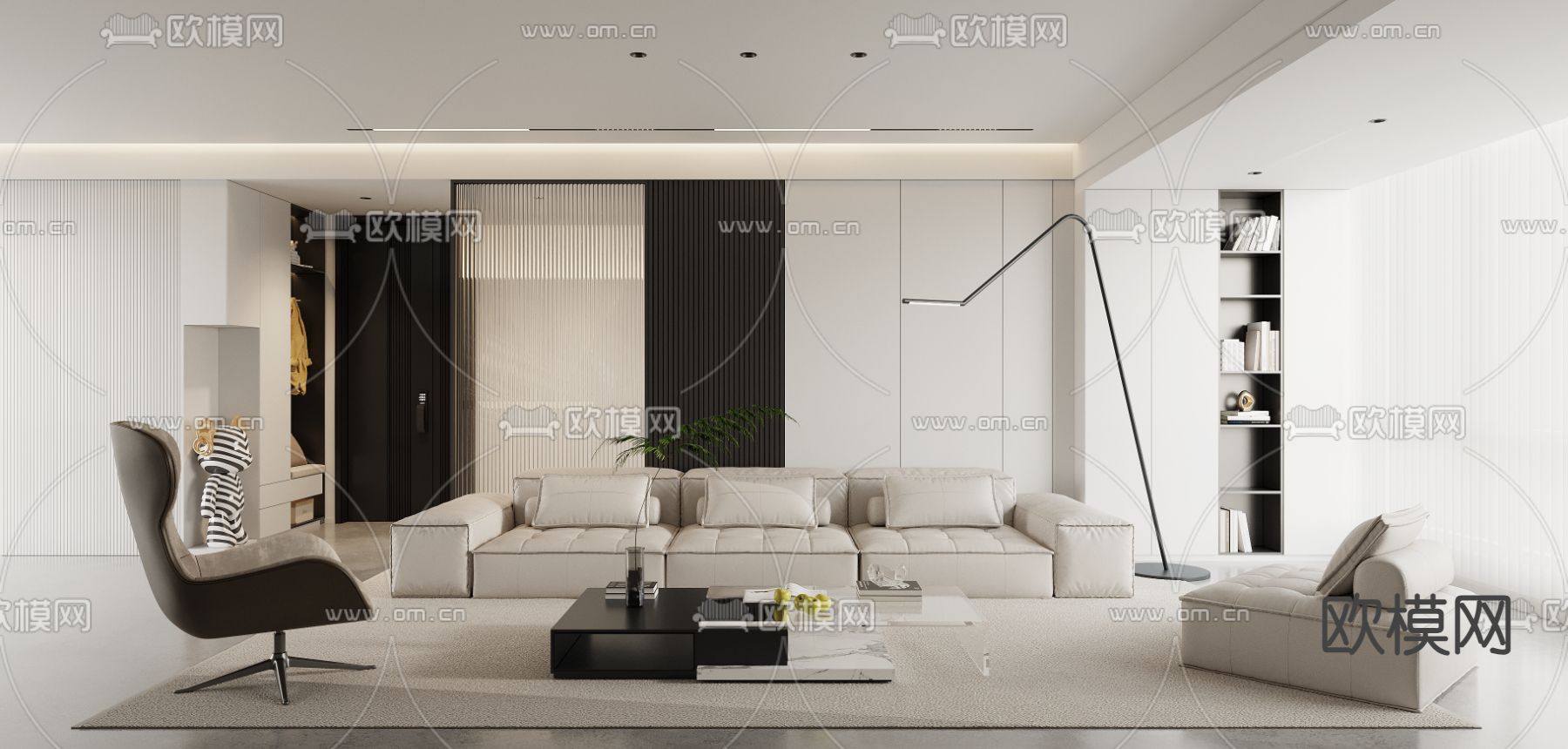 黑白灰客厅3d模型下载
