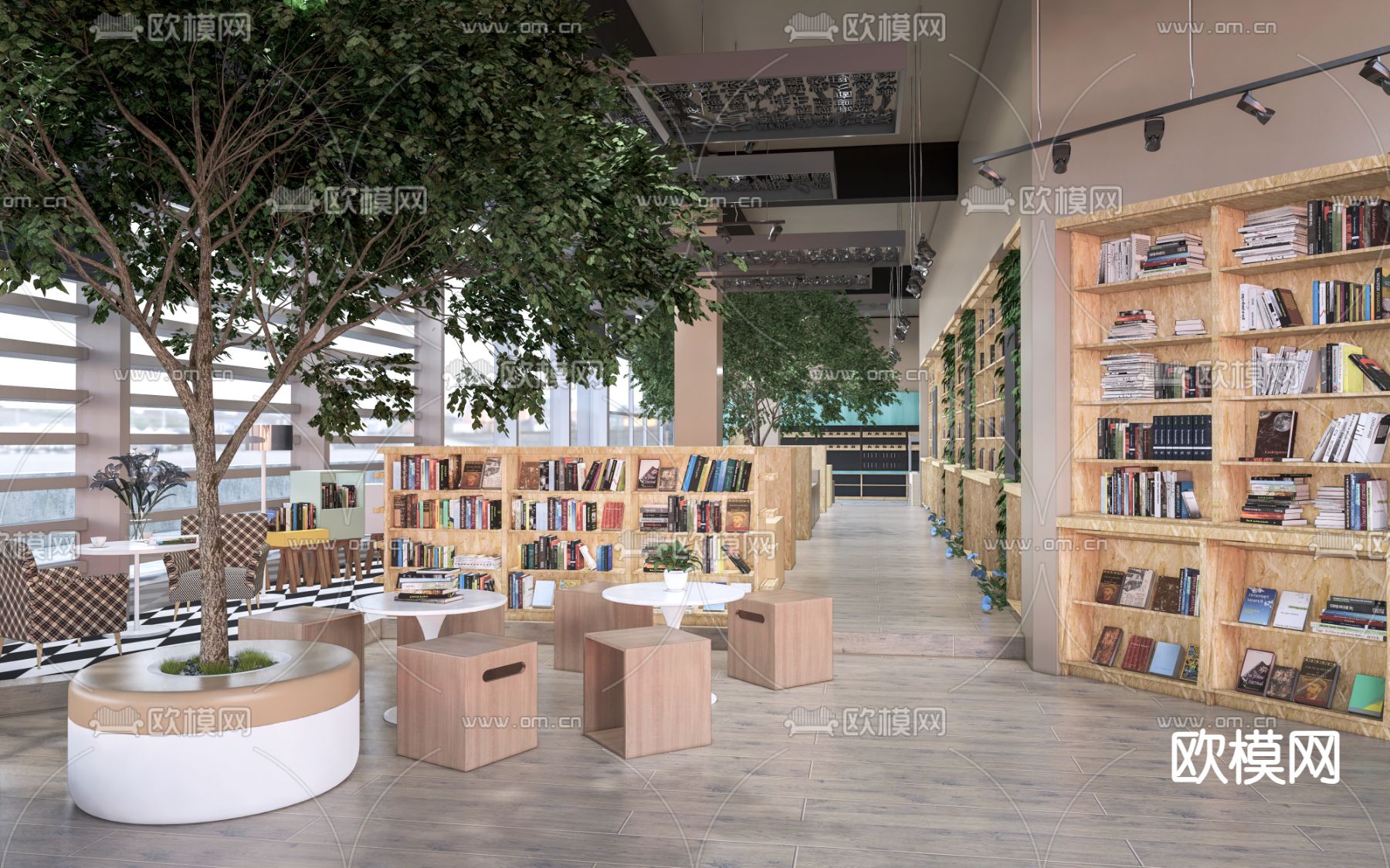 现代图书馆 书店su模型下载（渲染图1）