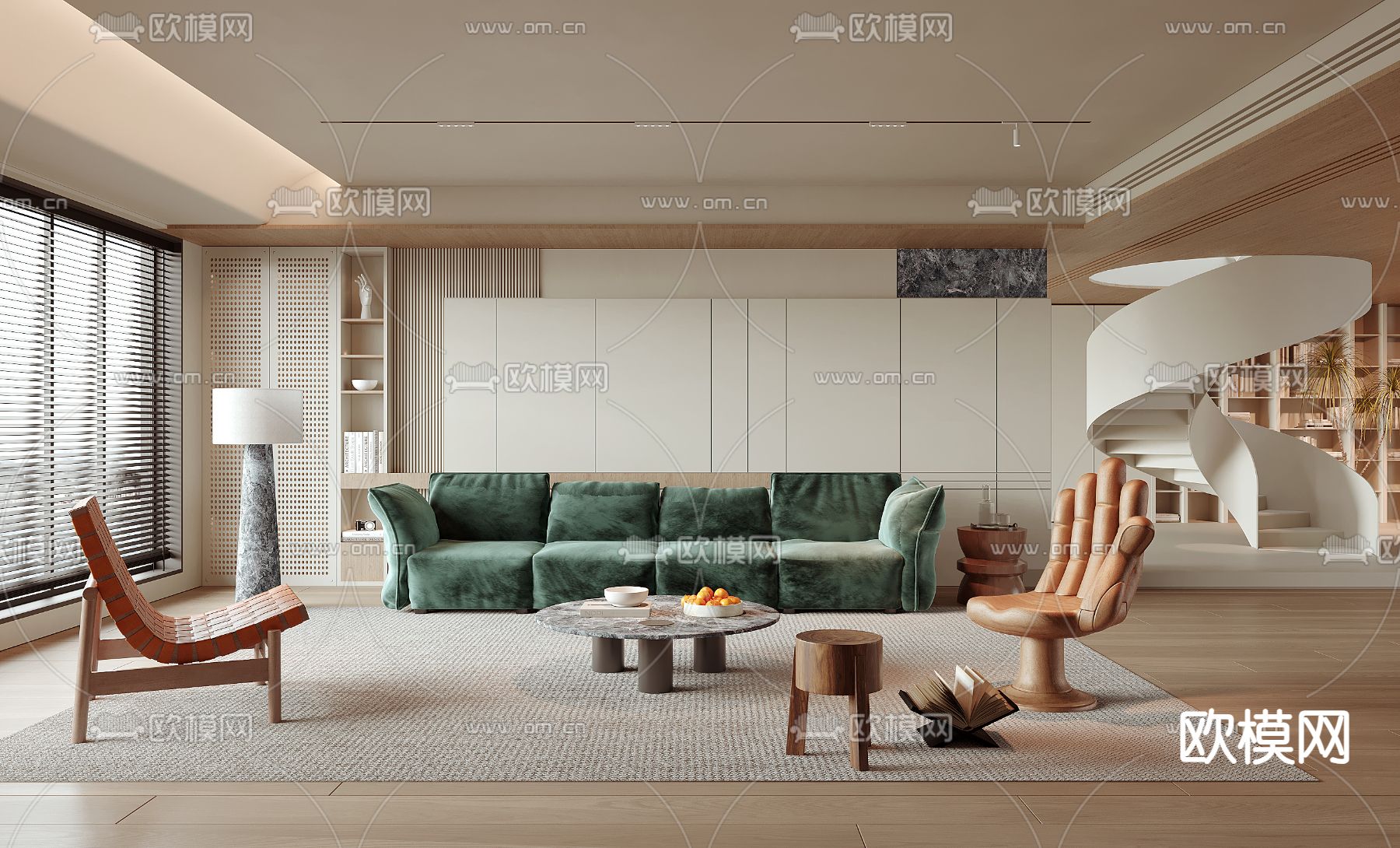 奶油风客厅3d模型下载（渲染图1）