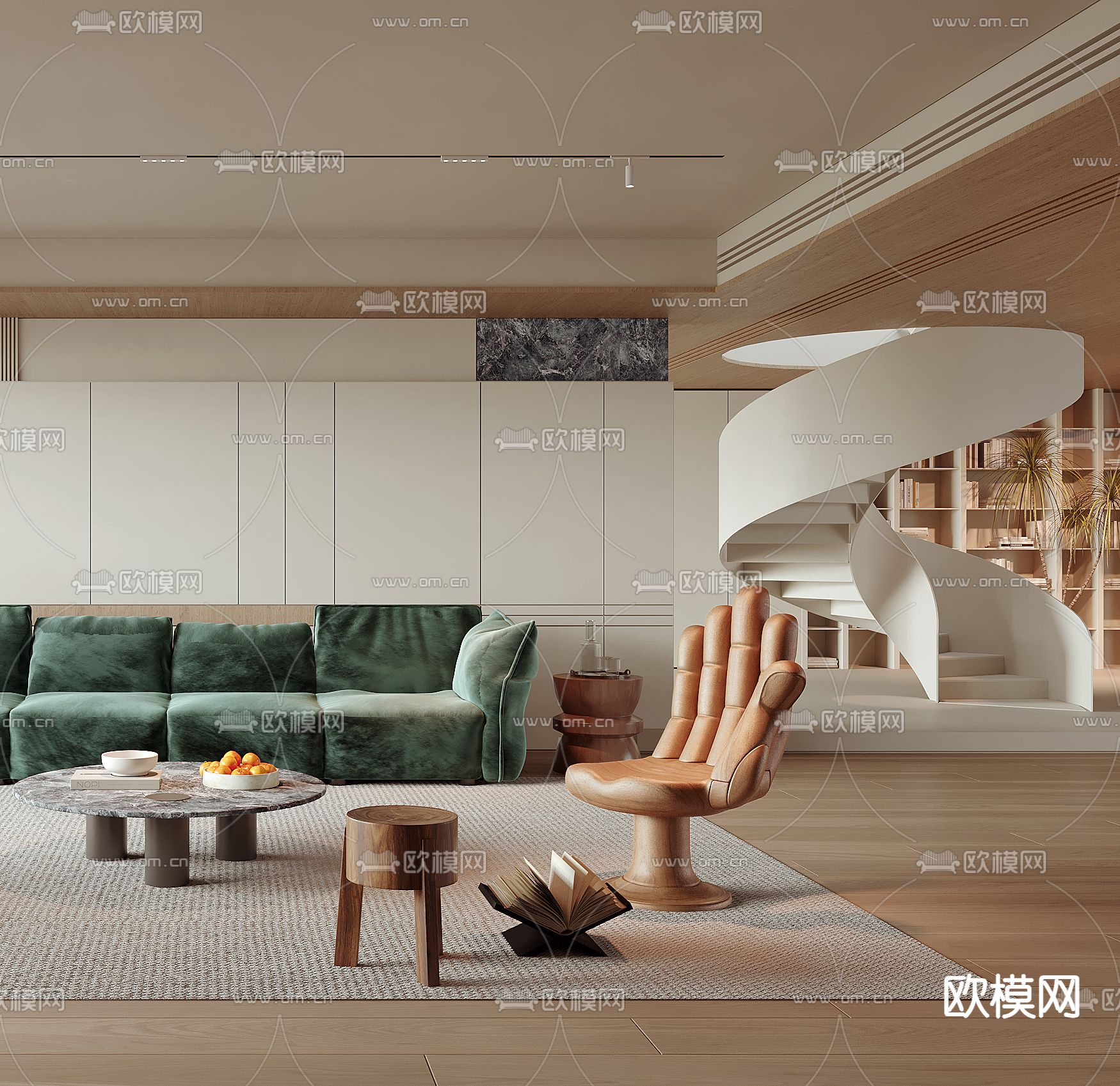 奶油风客厅3d模型下载（渲染图3）