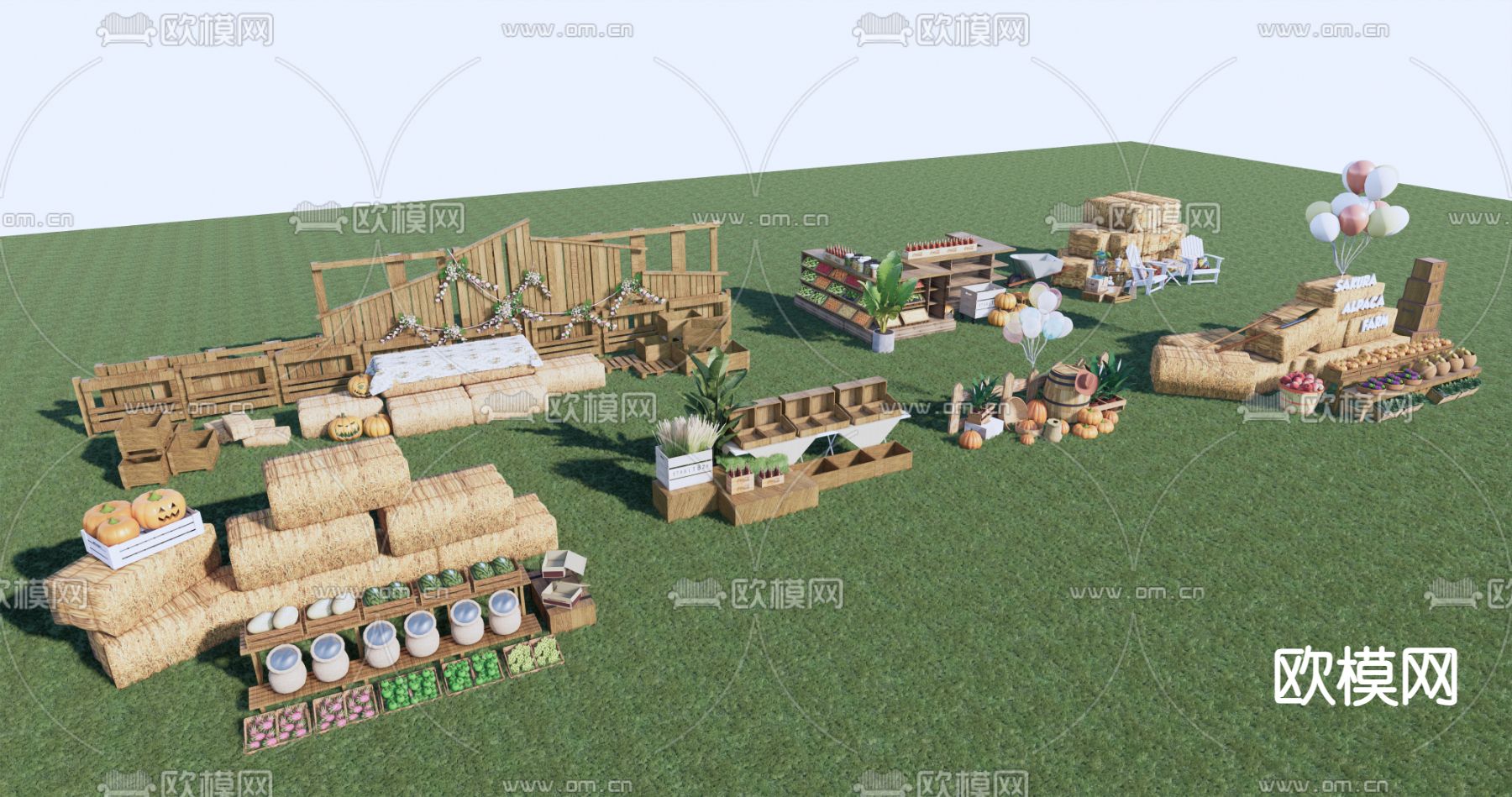 现代集市摆件 摊位su模型下载（渲染图1）