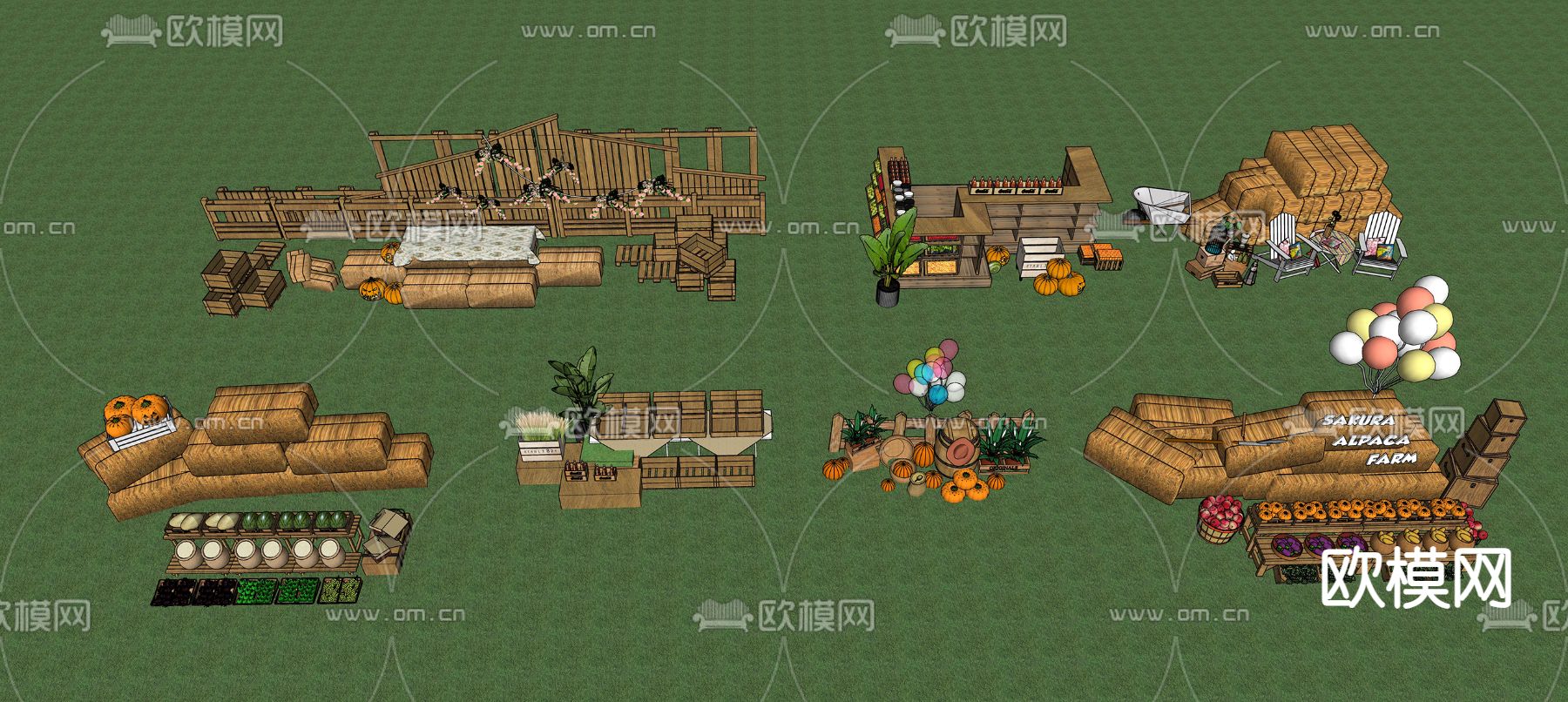 现代集市摆件 摊位su模型下载（渲染图2）