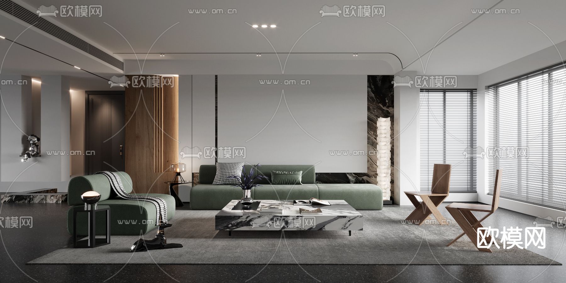 高级灰客厅3d模型下载