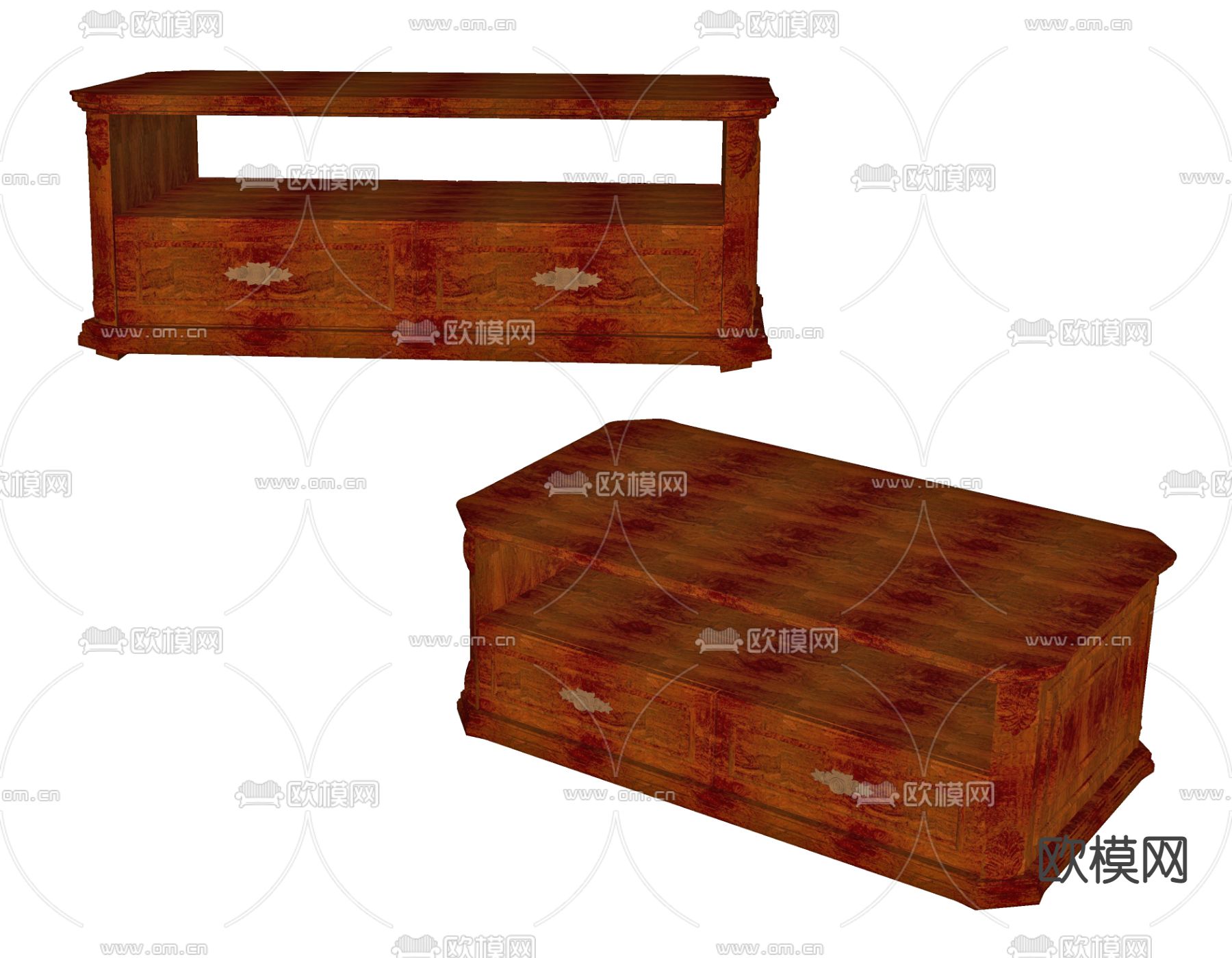 美式实木茶几su模型下载（渲染图2）