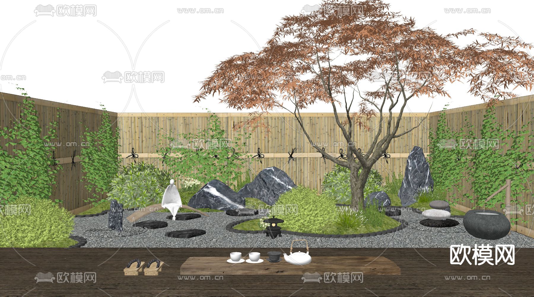 日式枯山石 庭院景观su模型下载（渲染图2）