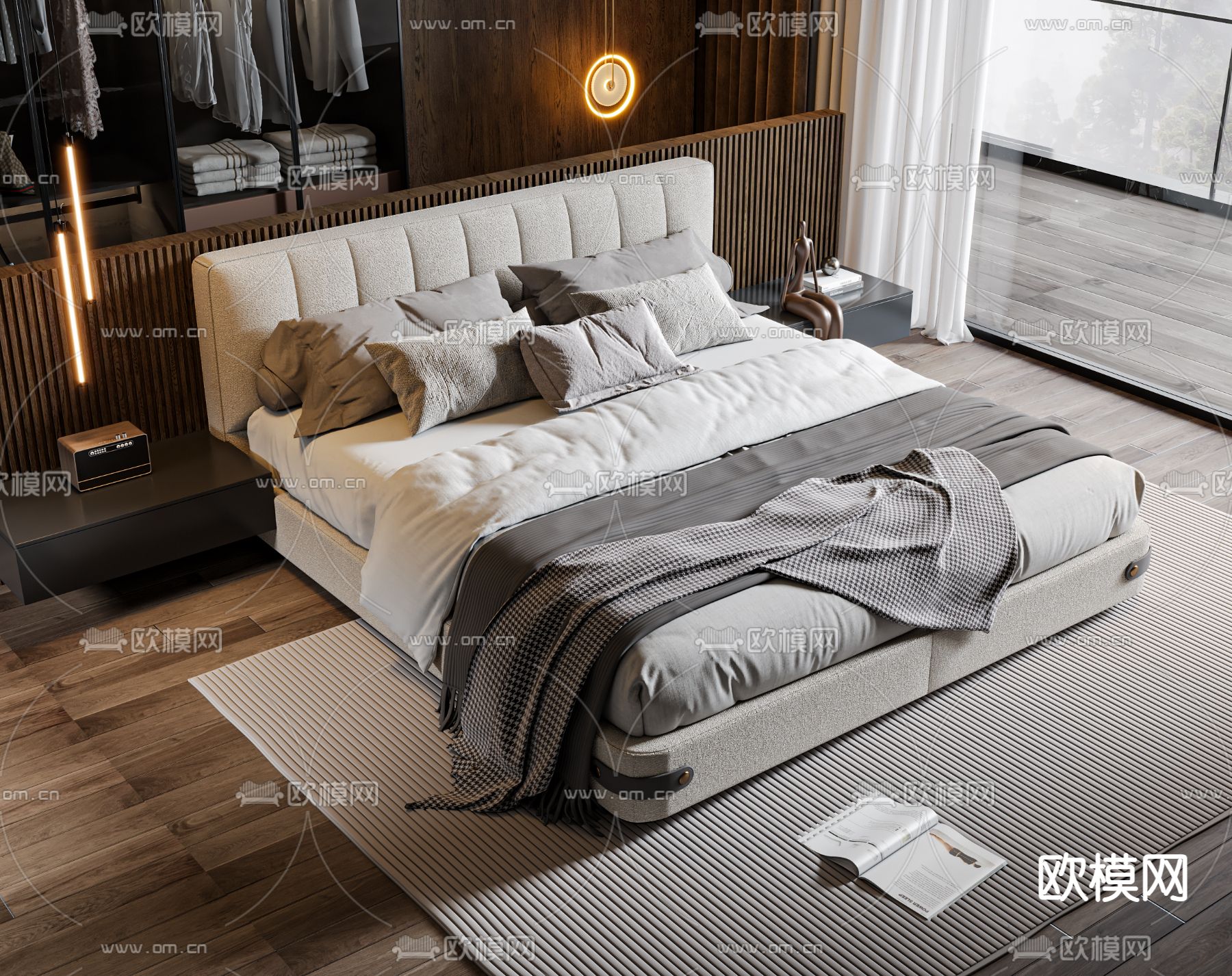 现代双人床3d模型下载