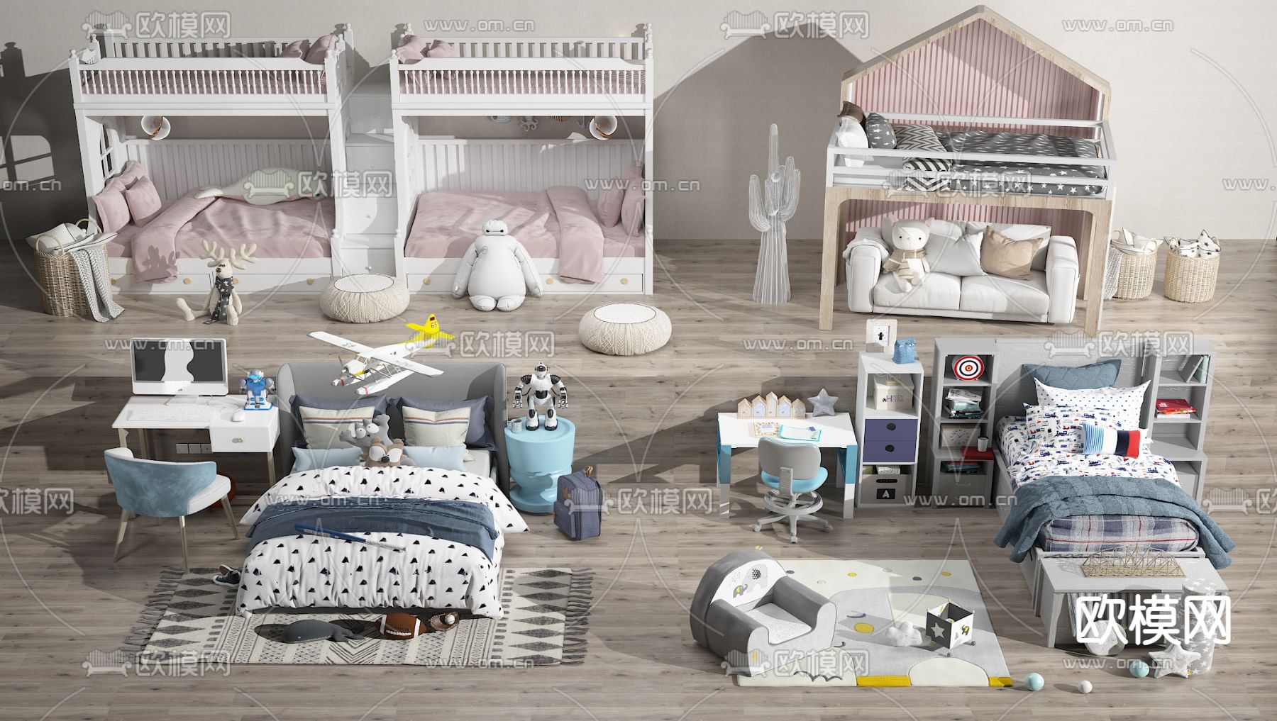 儿童床 上下铺 高低床3d模型下载