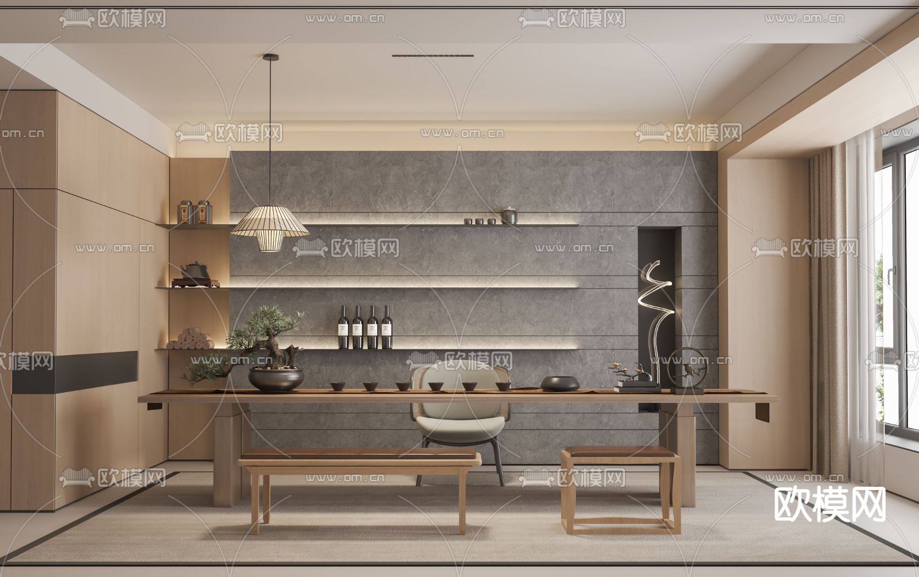 侘寂风茶室3d模型下载