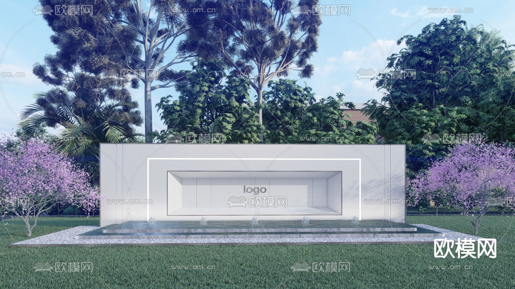 现代水景景墙su模型下载（渲染图1）