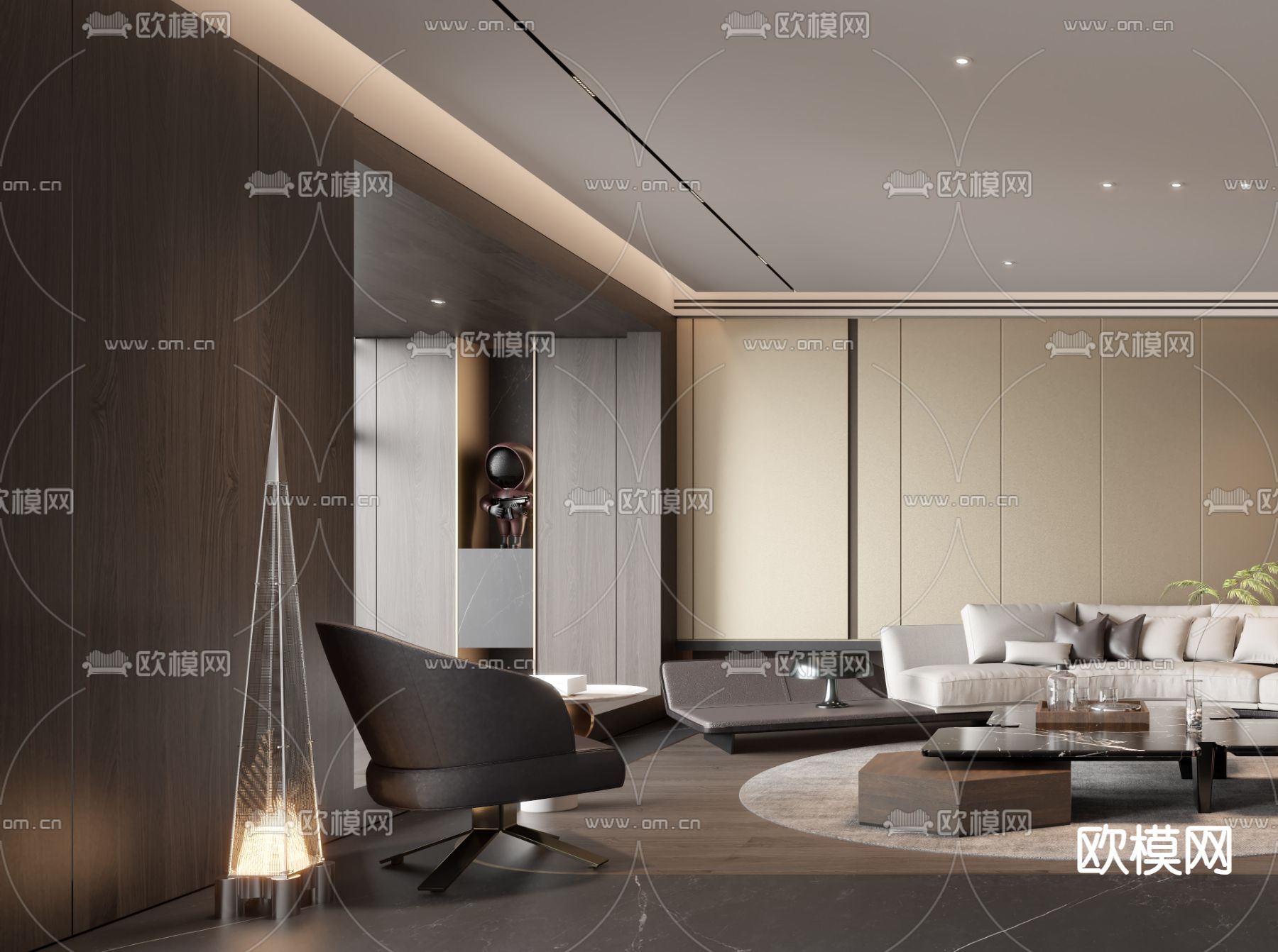 高级灰客厅3d模型下载（渲染图3）