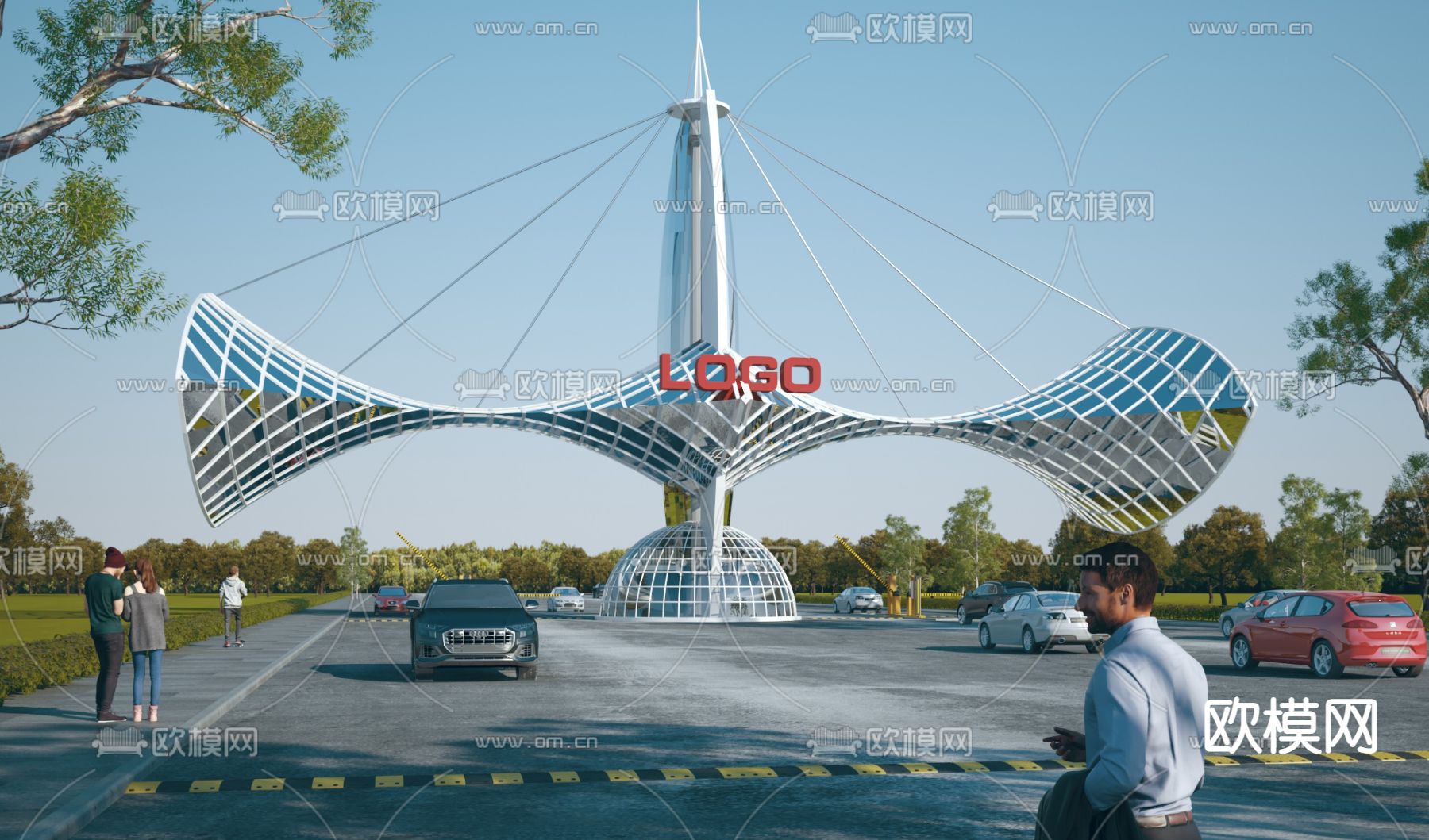 厂区大门 门卫 传达室3d模型下载