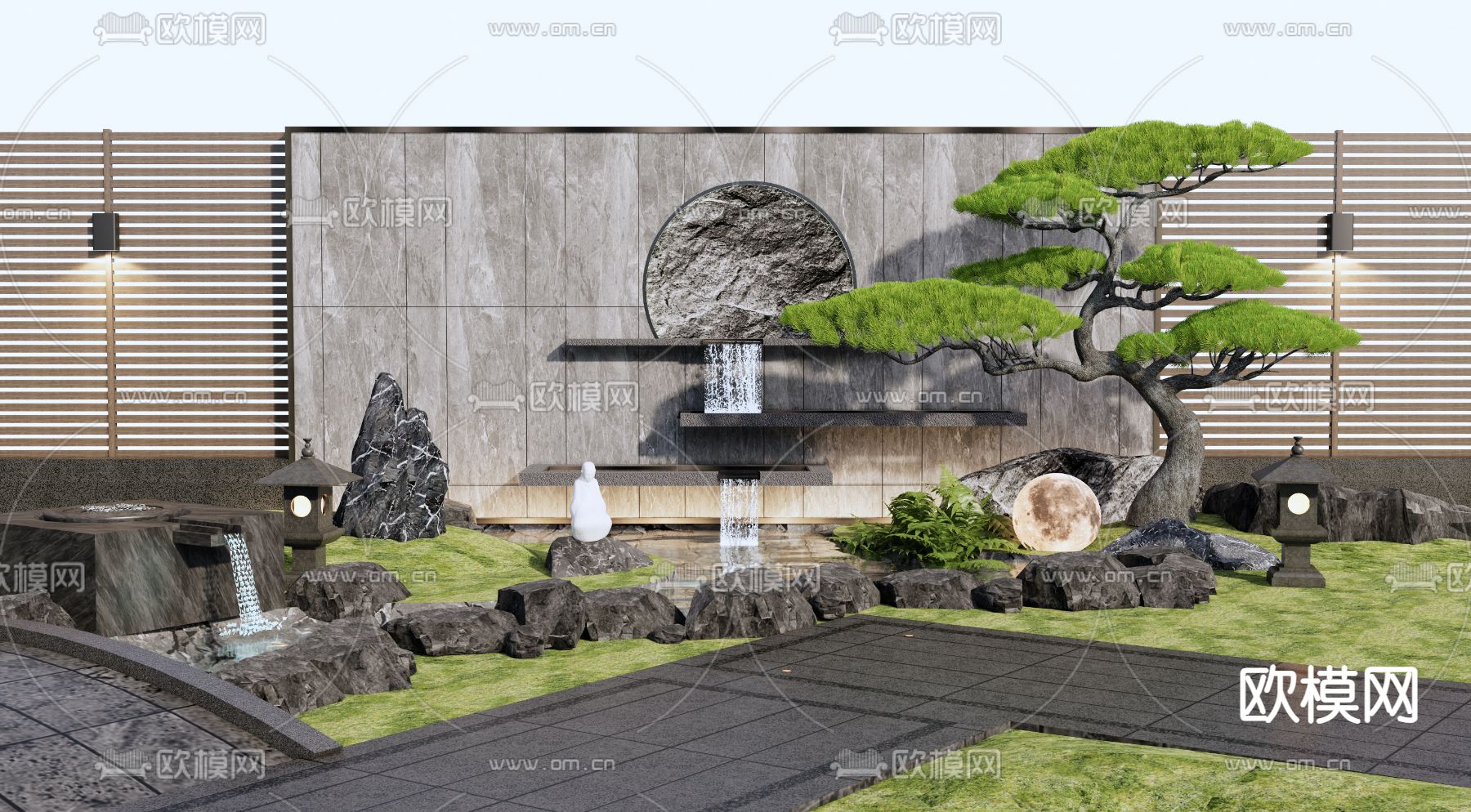 假山流水 水景墙3d模型下载