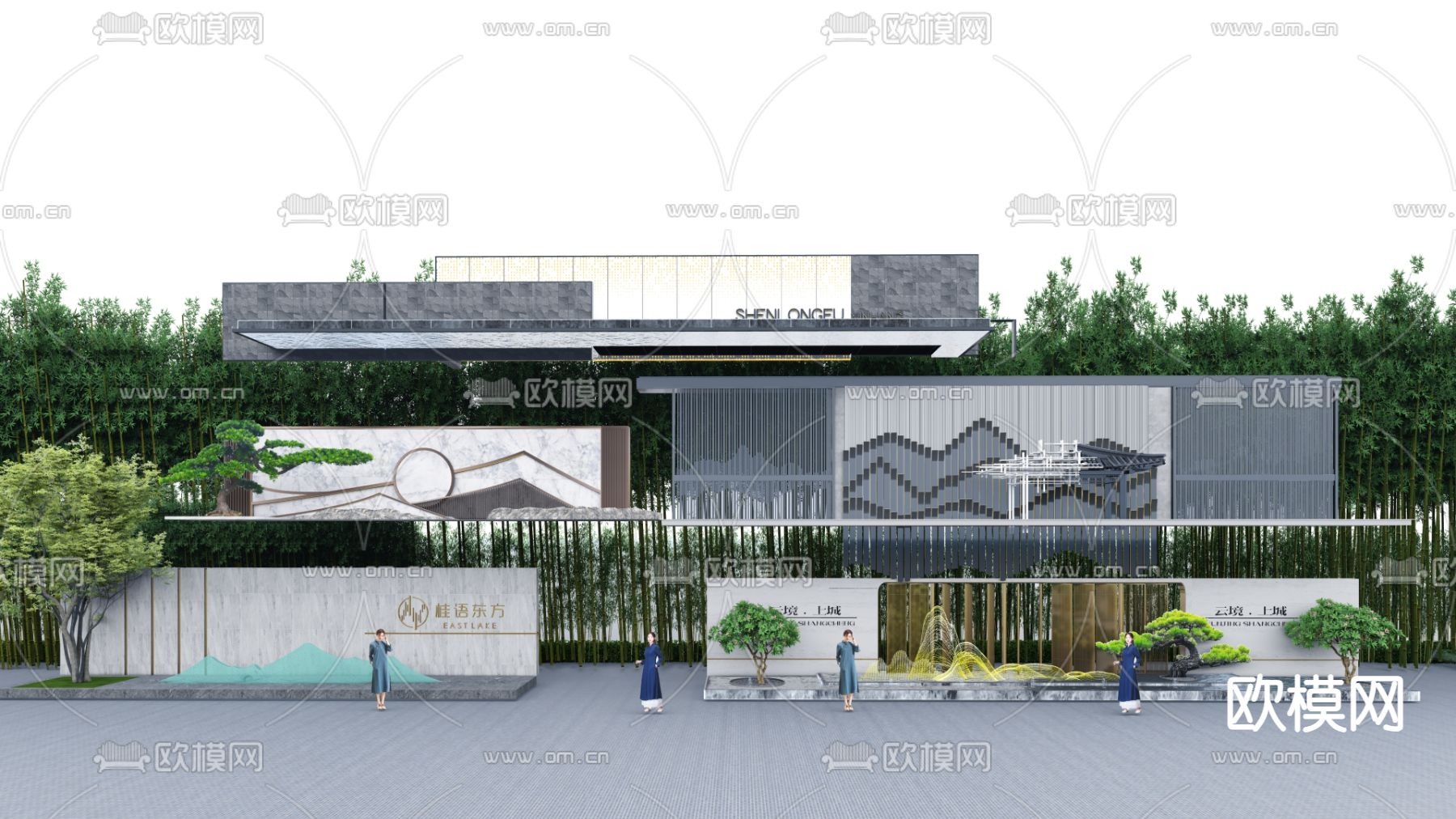 新中式水景景墙su模型下载（渲染图2）