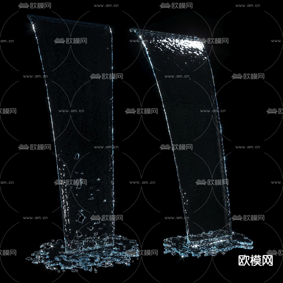 瀑布 水幕墙 流水3d模型下载（渲染图1）