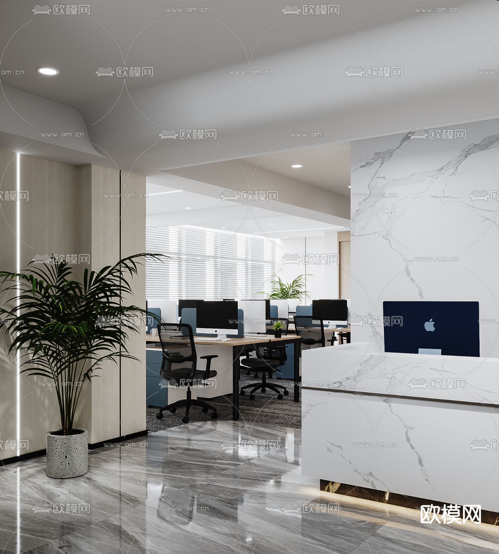 公共办公区 办公室3d模型下载（渲染图2）