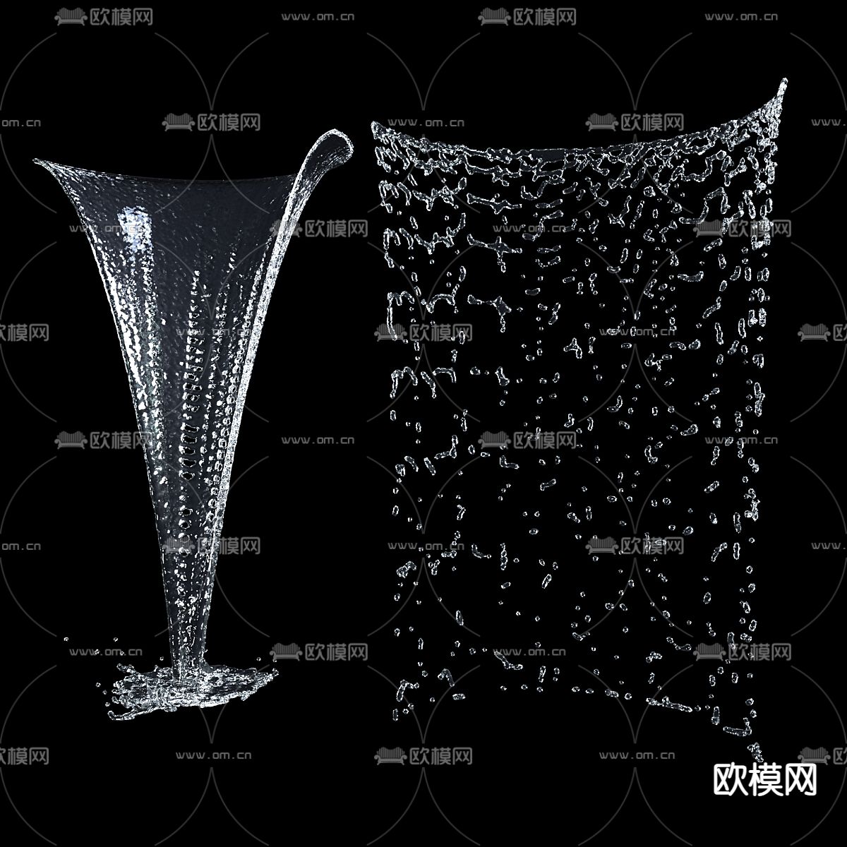 瀑布 水幕墙 流水3d模型下载（渲染图2）