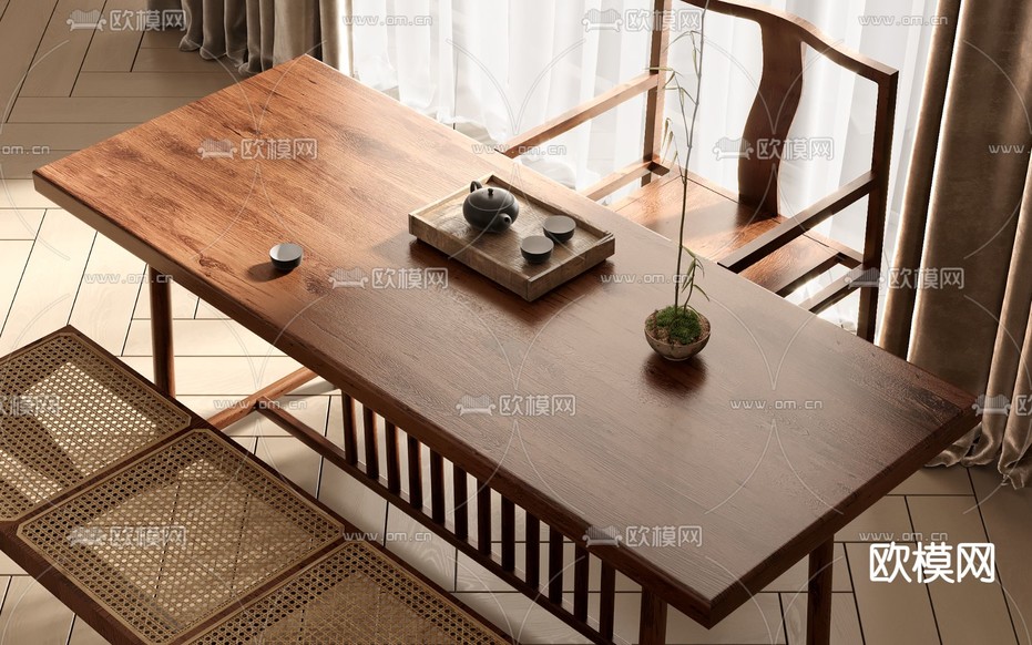 新中式茶桌 茶台3d模型下载