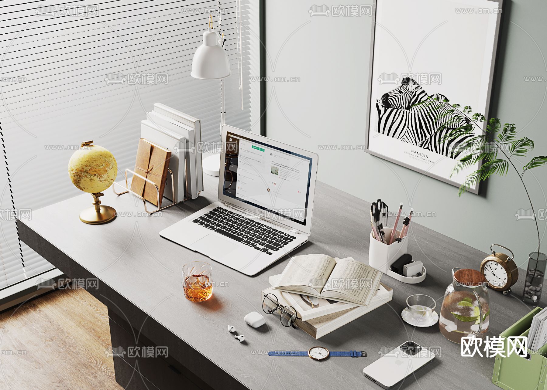 办公用品 电脑 书籍 笔筒3d模型下载