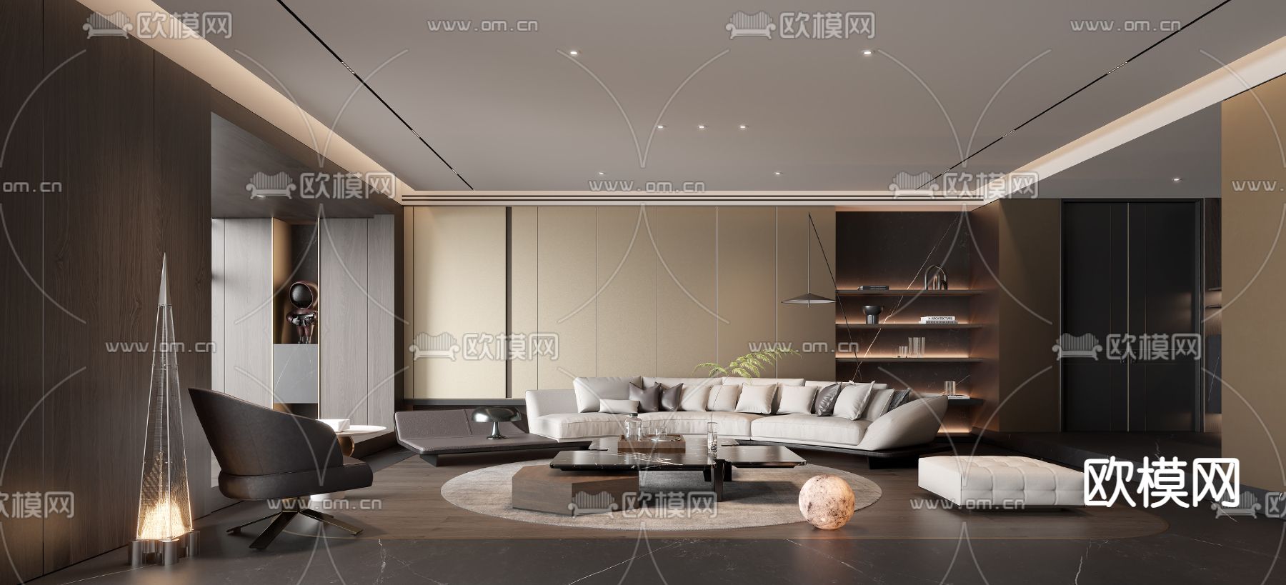 高级灰客厅3d模型下载（渲染图1）