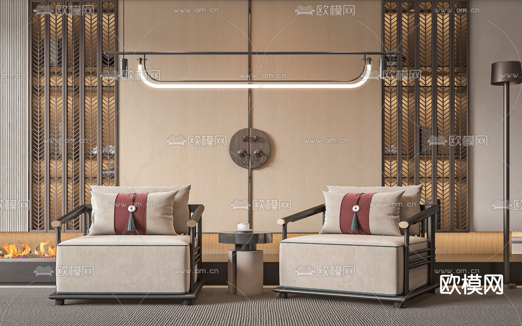 新中式沙发 单人沙发3d模型下载