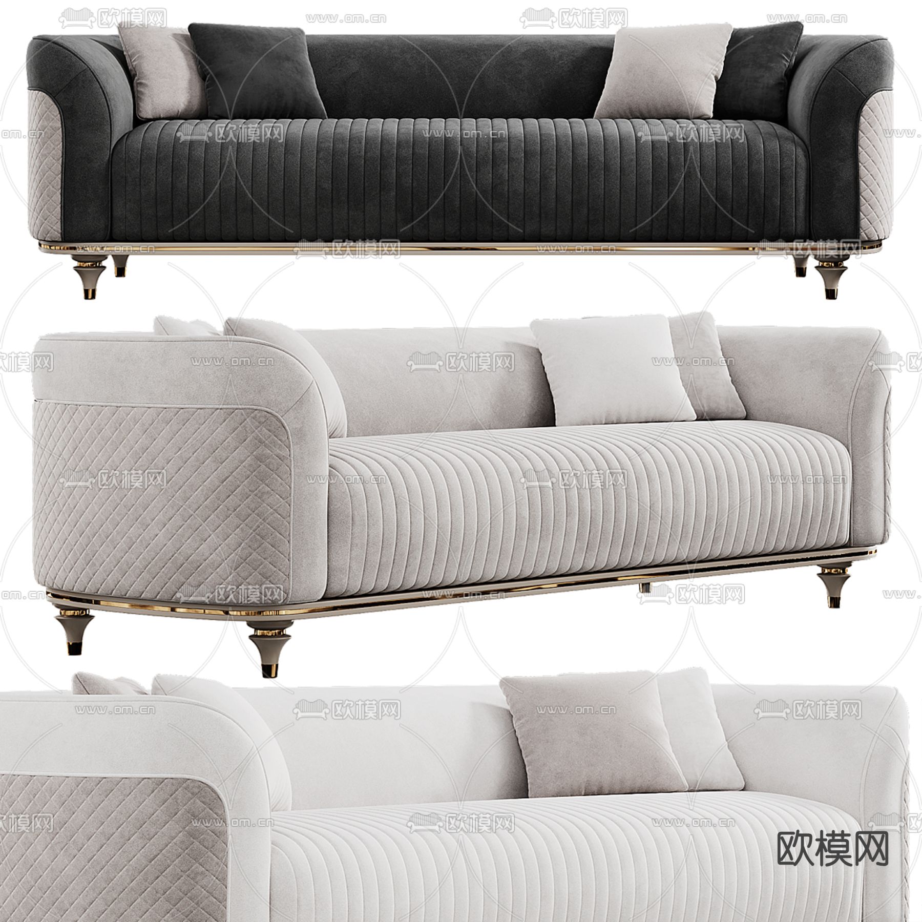 简欧沙发 多人沙发3d模型下载