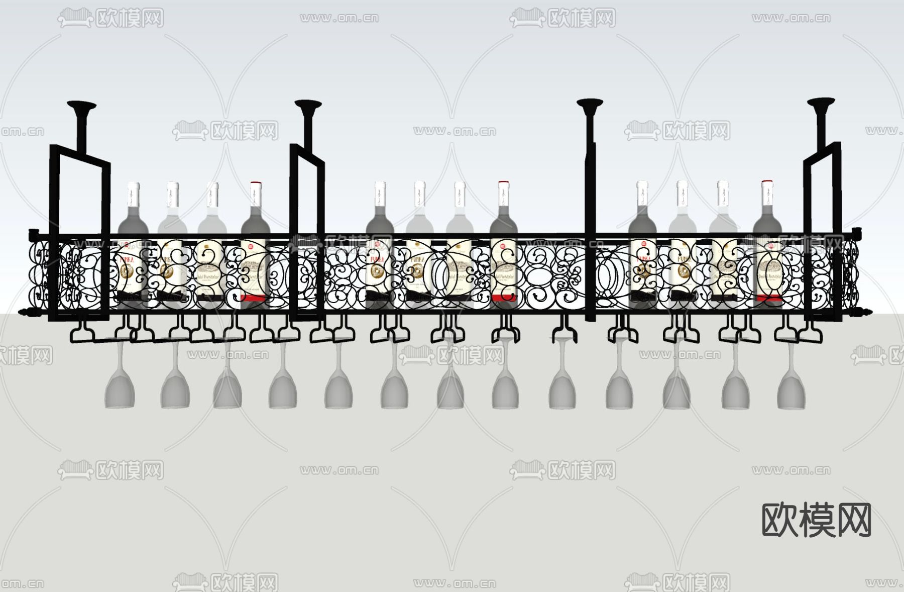 现代金属酒架su模型下载（渲染图2）