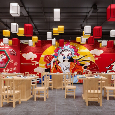  新中式国潮火锅店su模型 