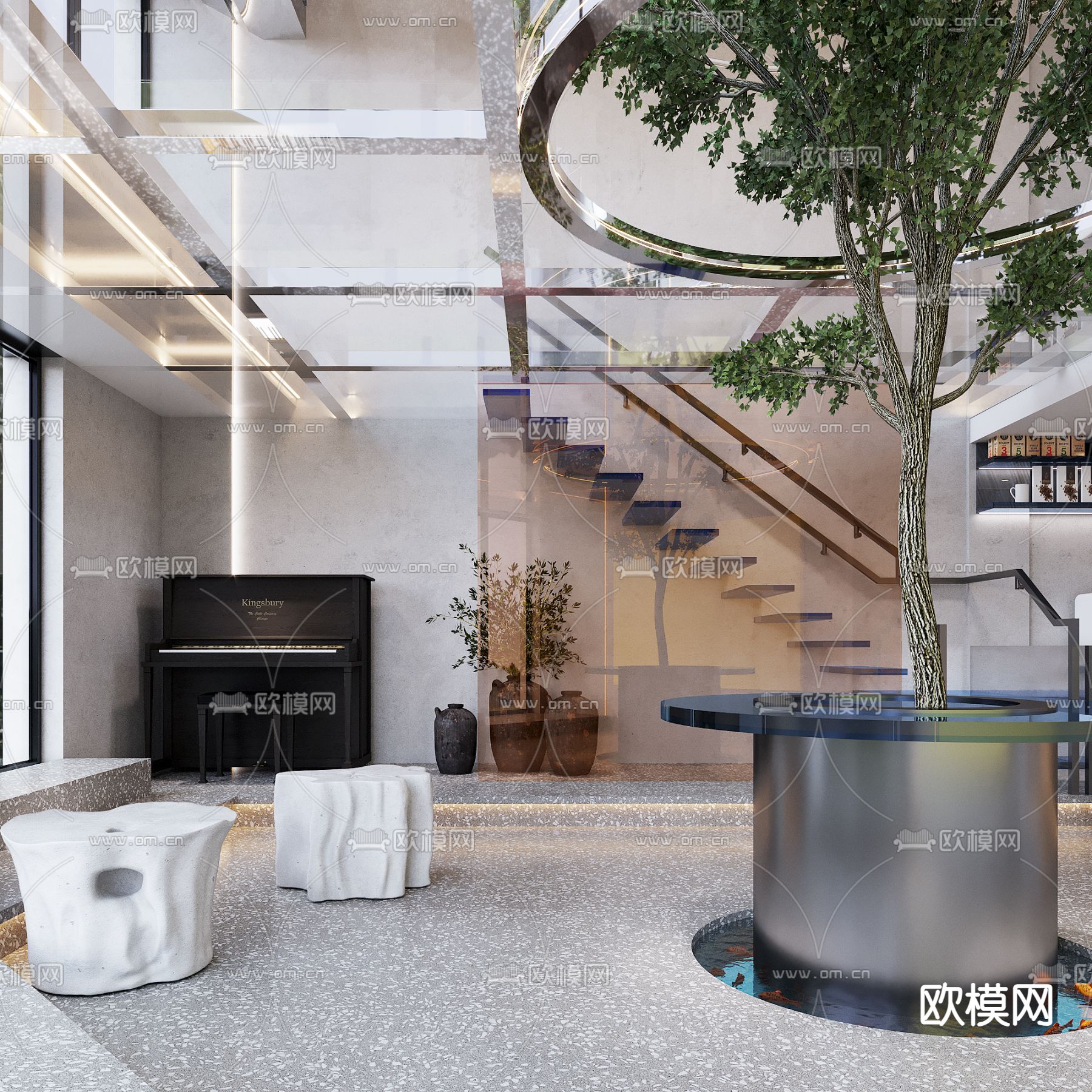 现代咖啡厅 奶茶店3d模型下载（渲染图1）