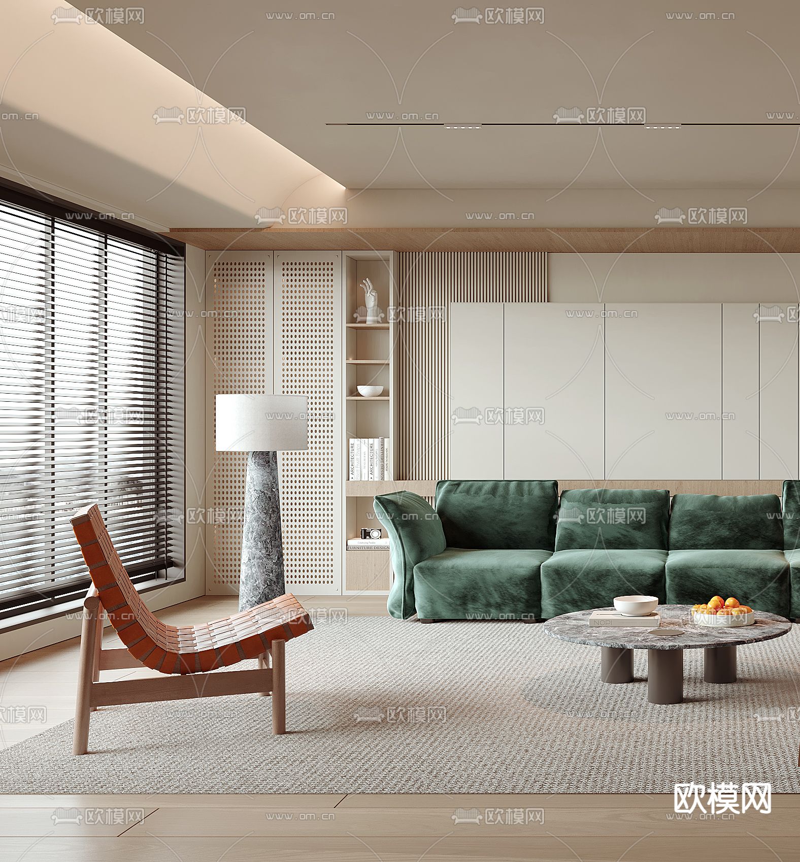 奶油风客厅3d模型下载（渲染图2）