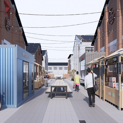  现代商业街集市su模型 