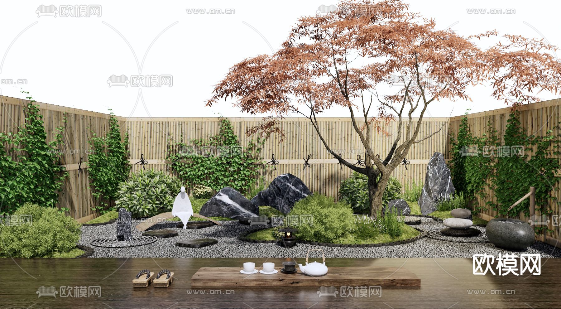 日式庭院景观3d模型下载
