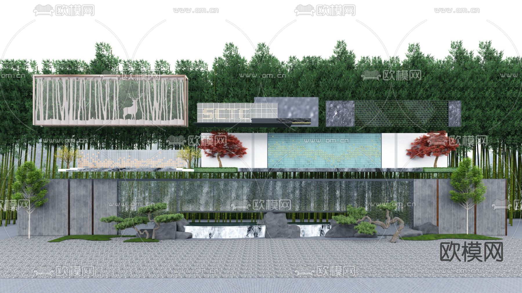 现代水景景墙su模型下载_ID14152583_sketchup模型下载-欧模网