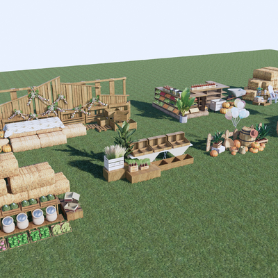  现代集市摆件 摊位su模型 