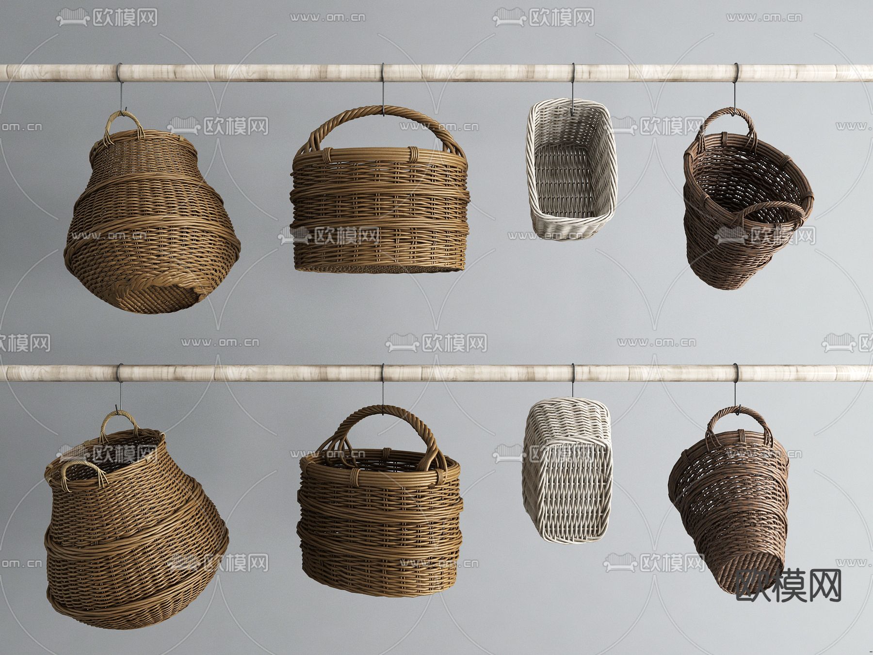 竹编篮子 竹筐3d模型下载