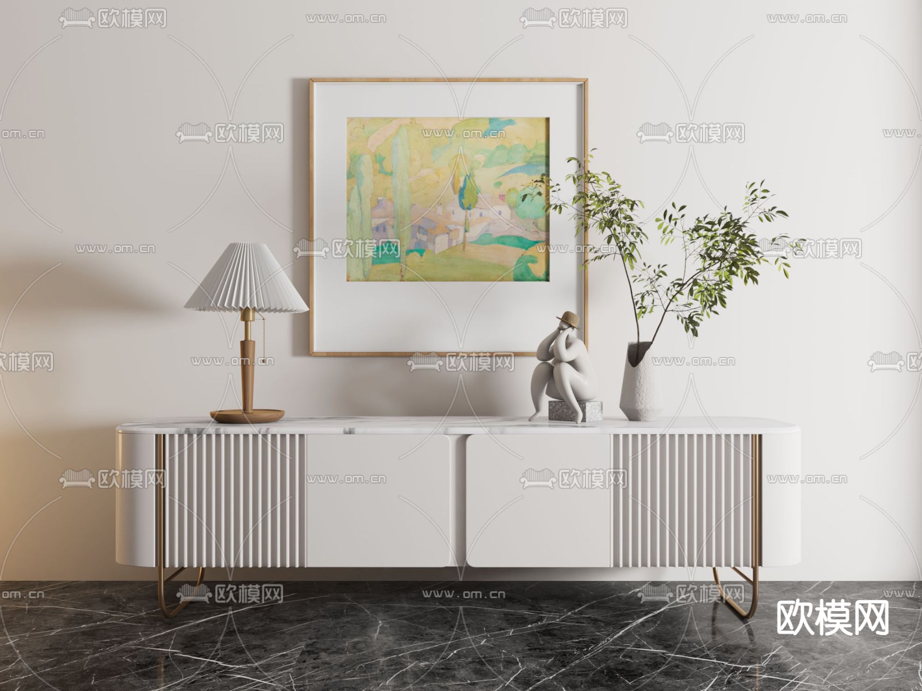 奶油风电视柜3d模型下载