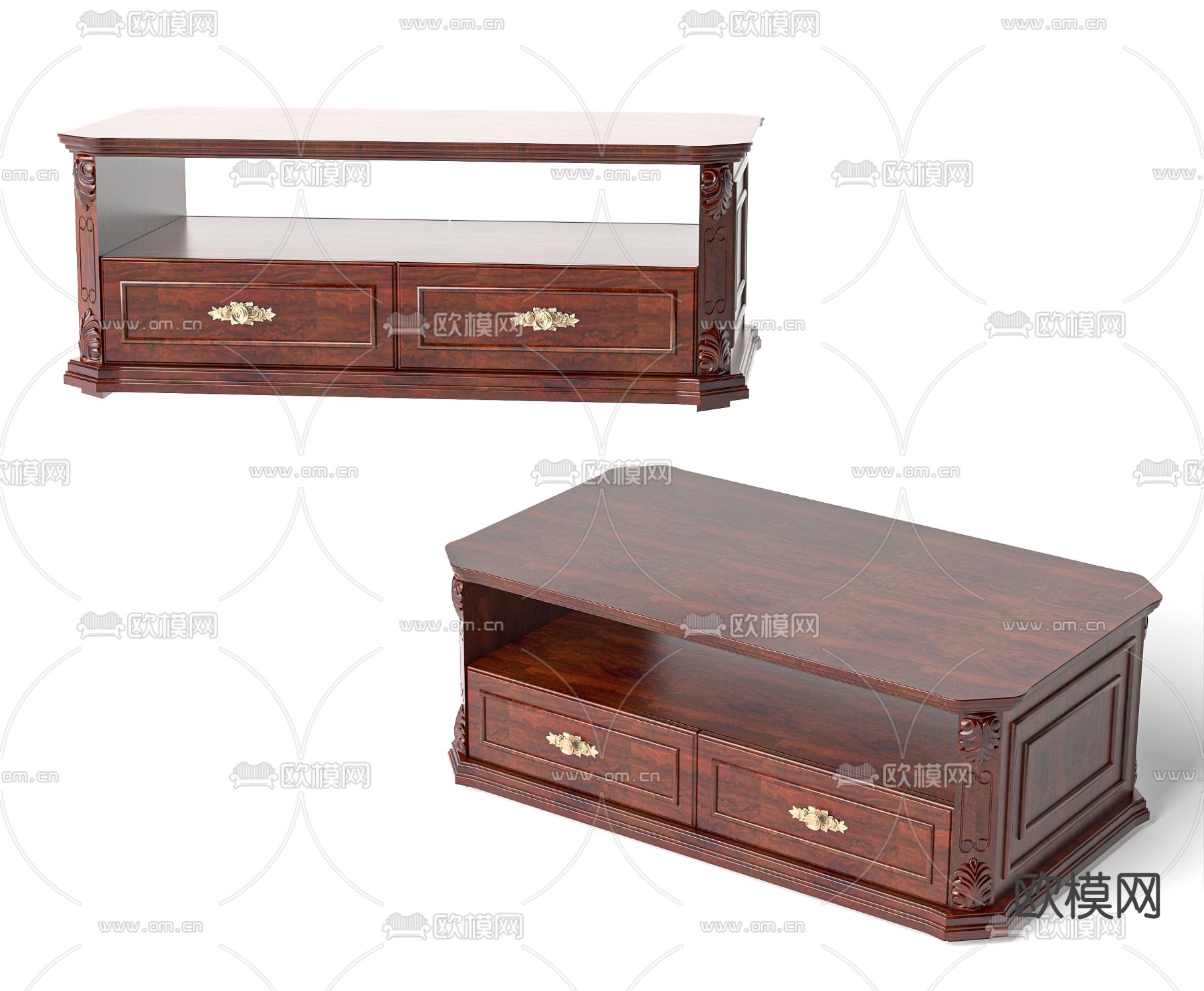 美式实木茶几su模型下载（渲染图1）