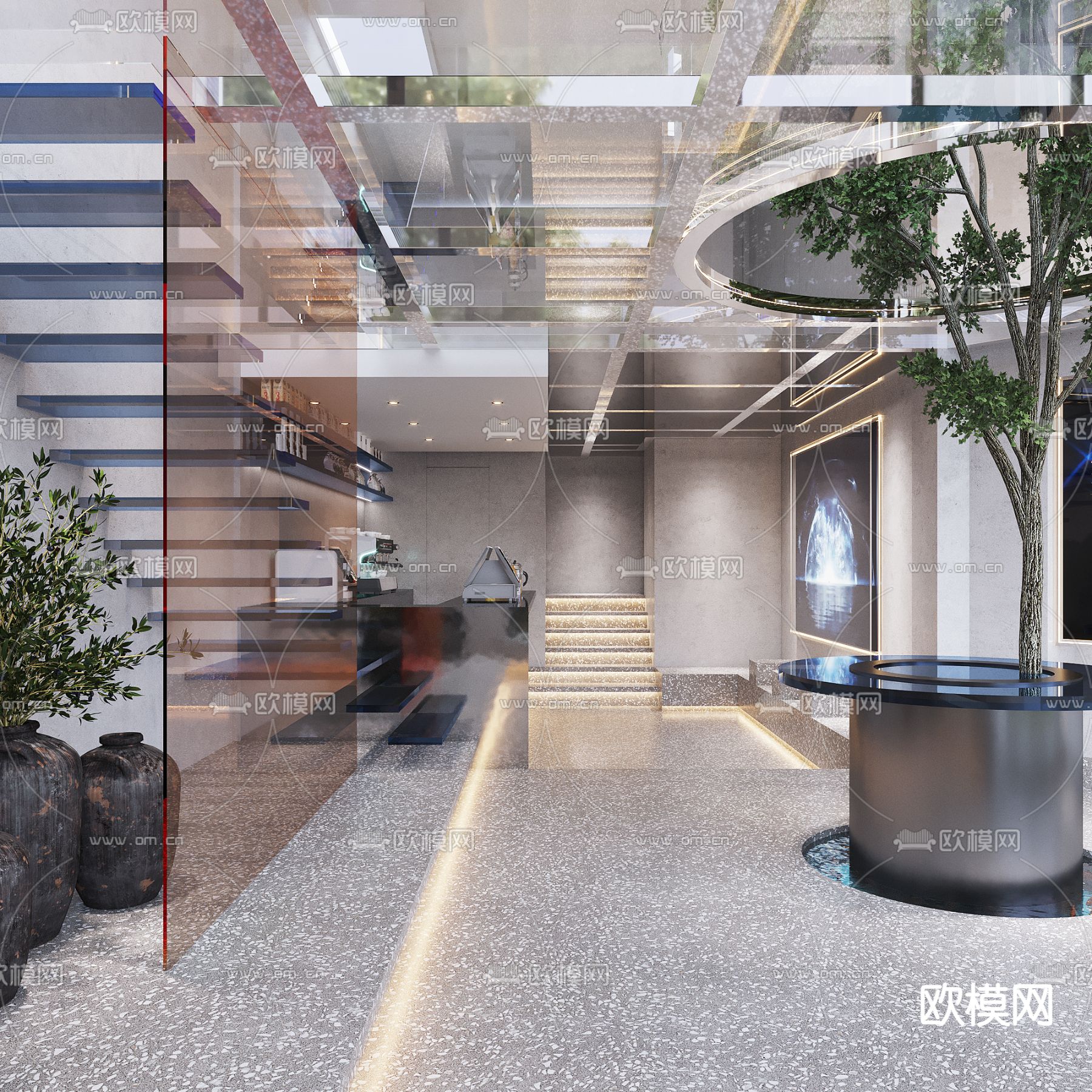 现代咖啡厅 奶茶店3d模型下载（渲染图2）