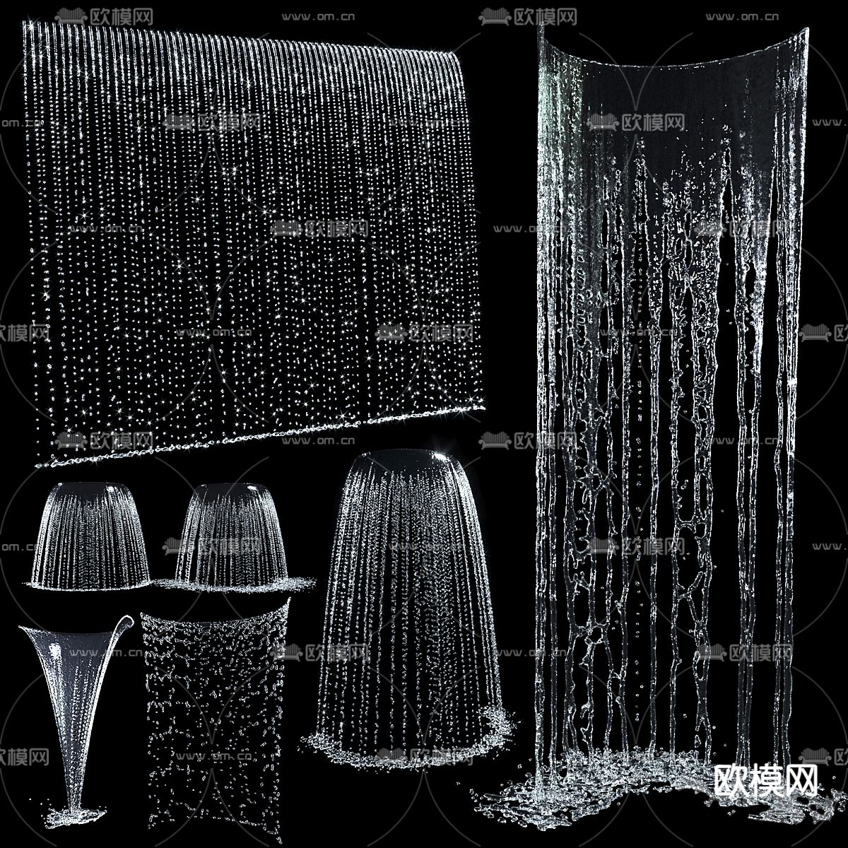 瀑布 水幕墙 流水3d模型下载（渲染图1）