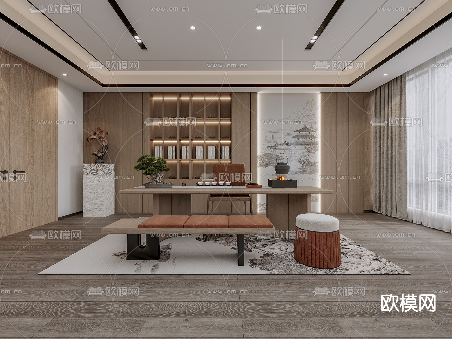 新中式茶室3d模型下载