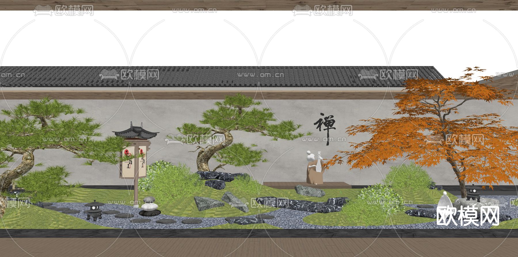 日式枯山水庭院su模型下载（渲染图2）