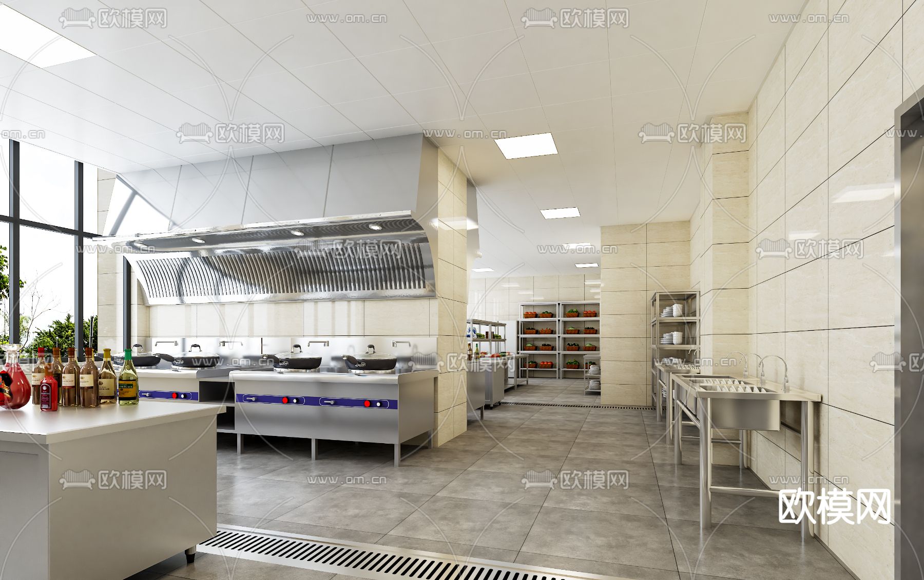 酒店厨房 后厨3d模型下载（渲染图2）