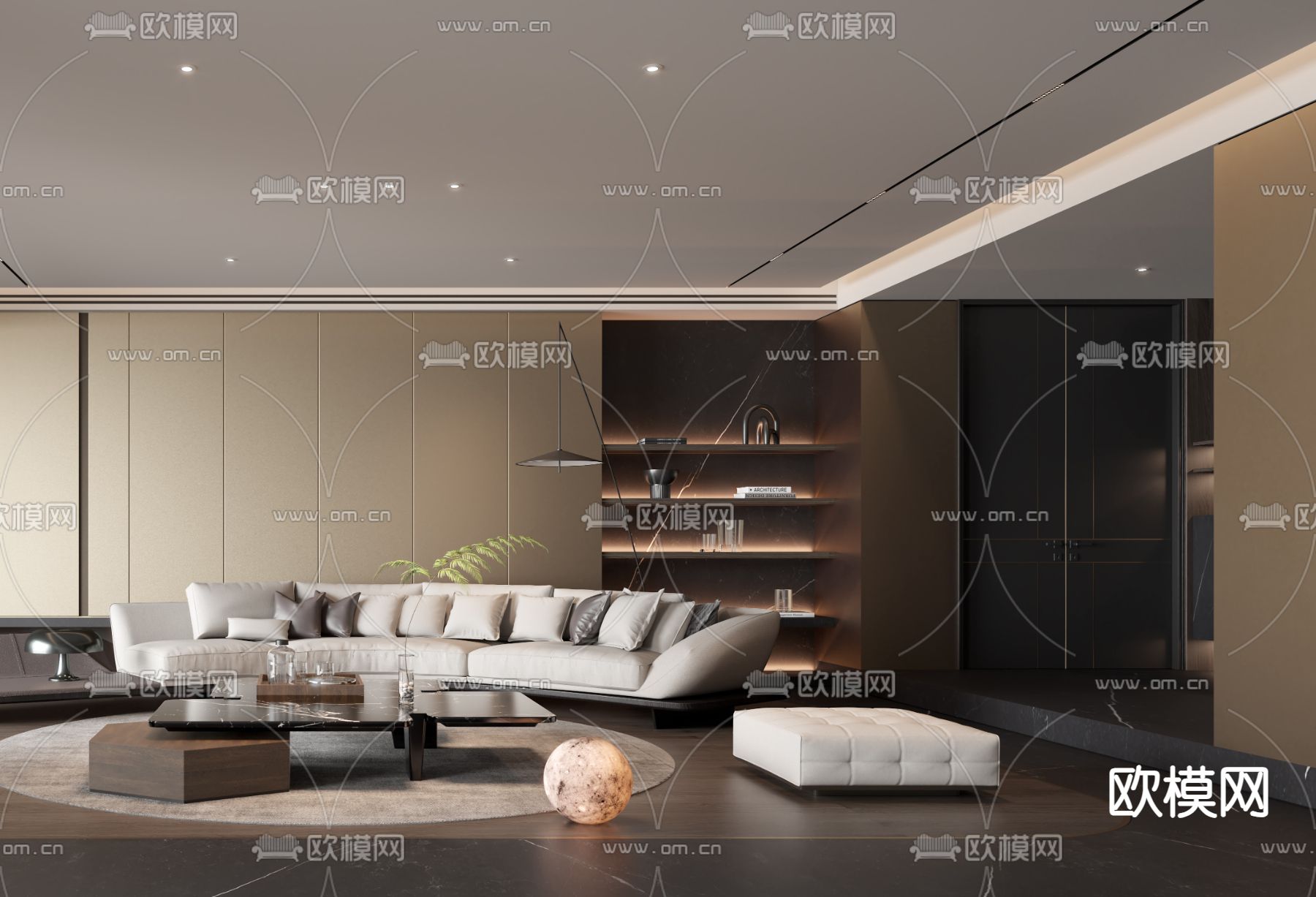 高级灰客厅3d模型下载（渲染图2）