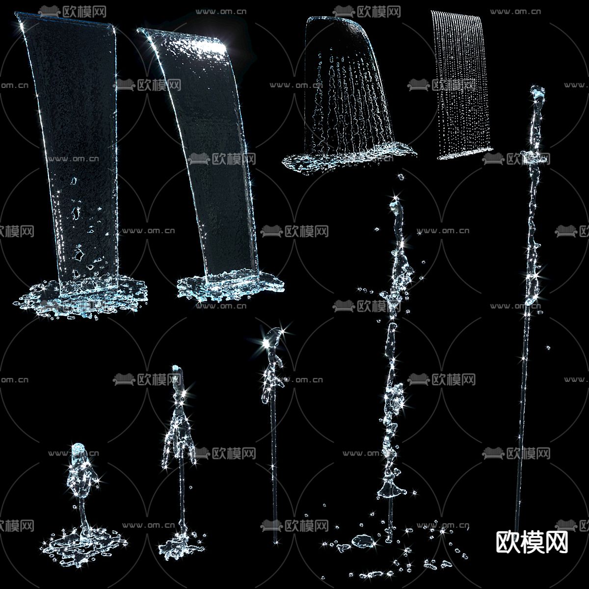 瀑布 水幕墙 流水3d模型下载（渲染图2）