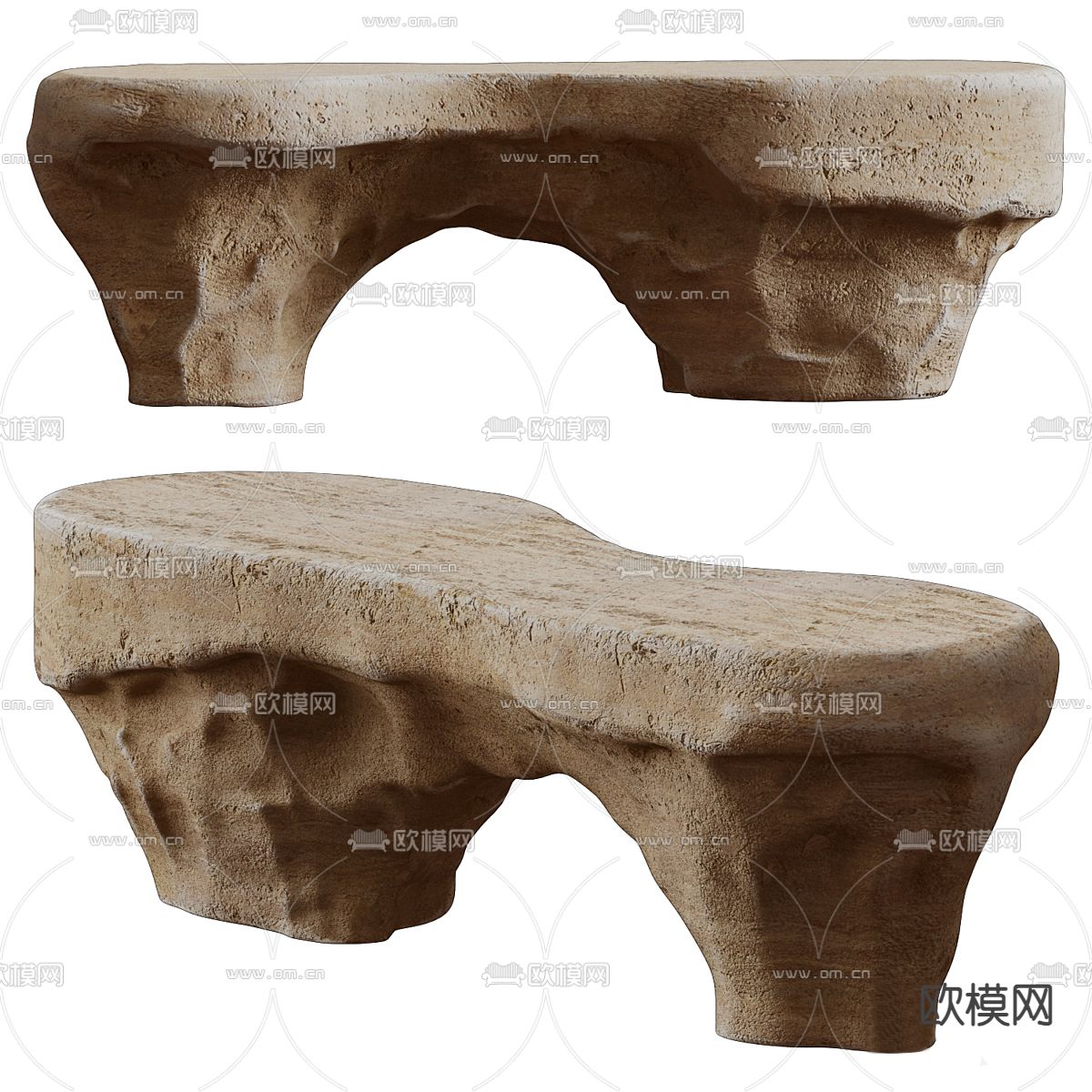 侘寂风石桌 户外桌3d模型下载（渲染图2）