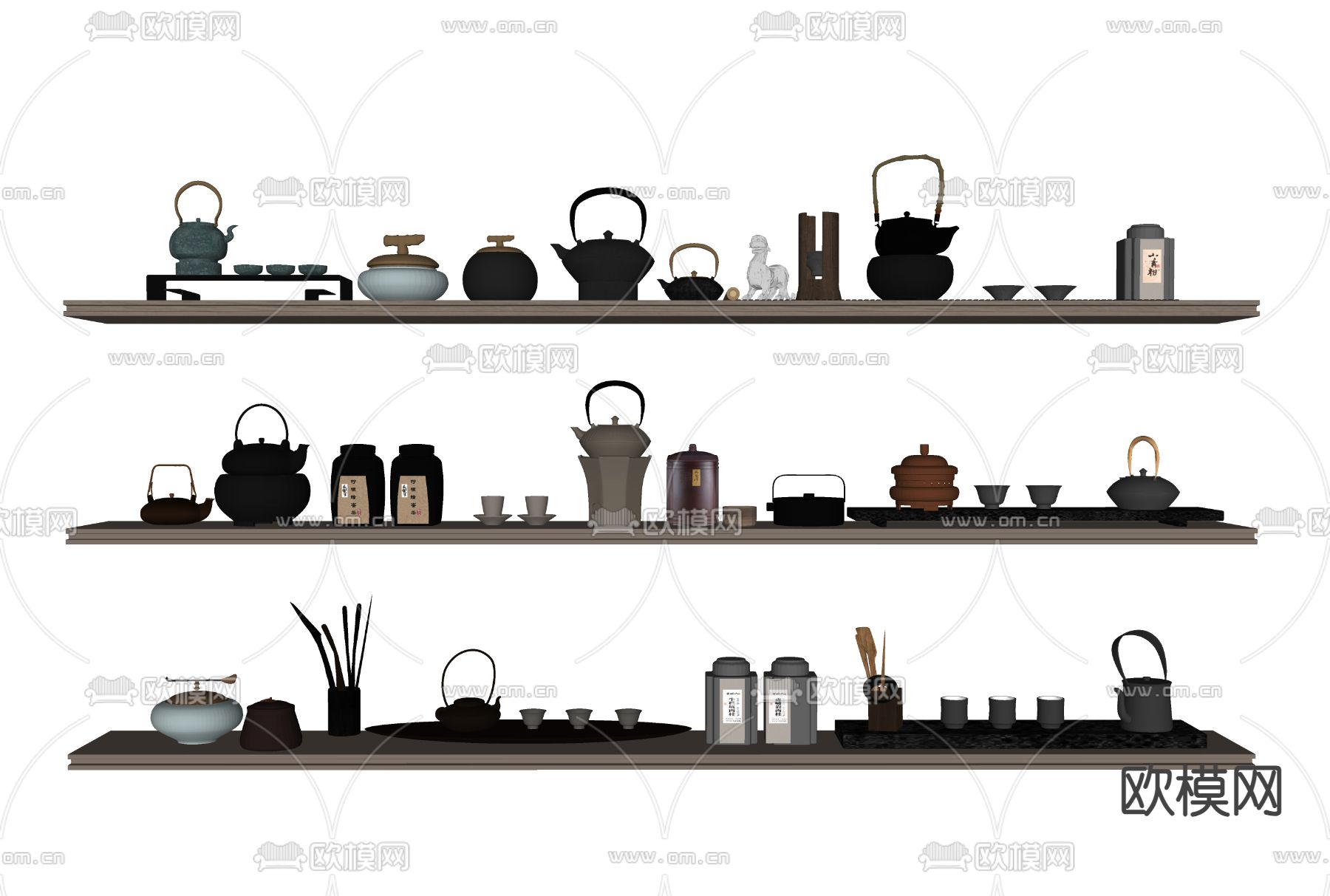 现代茶具 茶叶 茶壶su模型下载（渲染图2）
