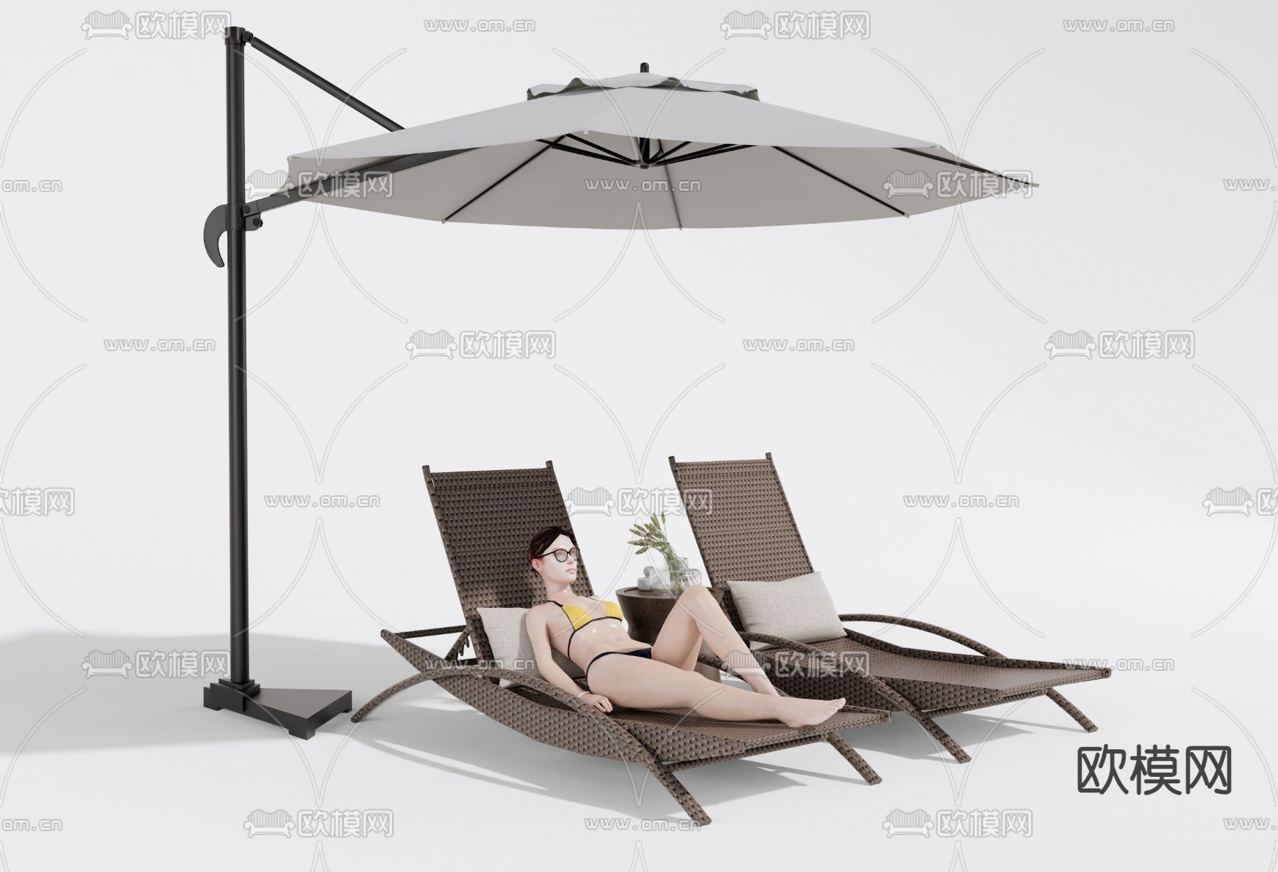 现代户外躺椅su模型下载（渲染图1）