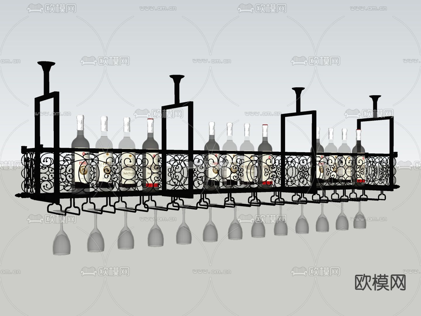 现代金属酒架su模型下载（渲染图1）