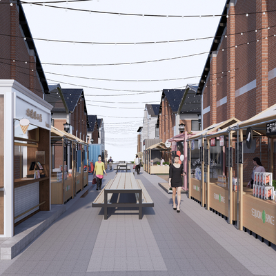  现代商业街集市su模型 