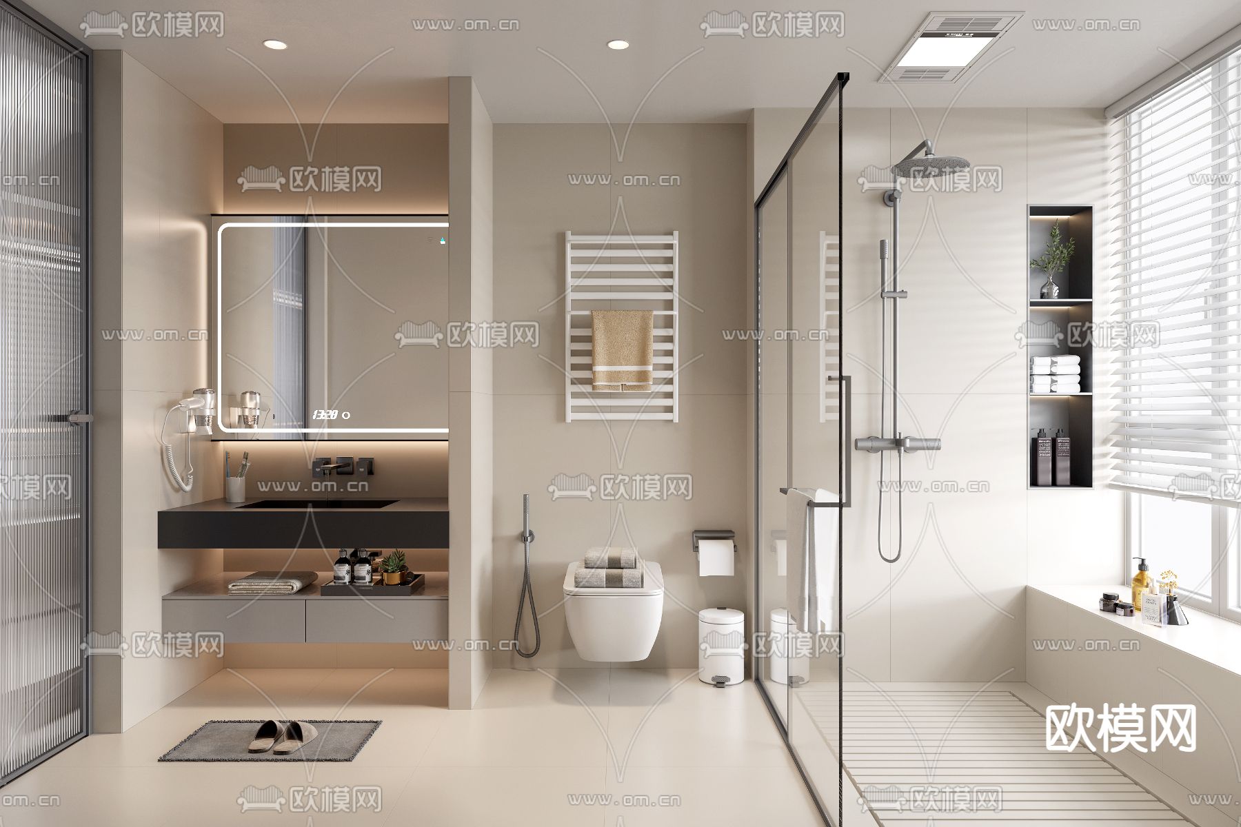 奶油风卫生间 浴室 洗手间3d模型下载