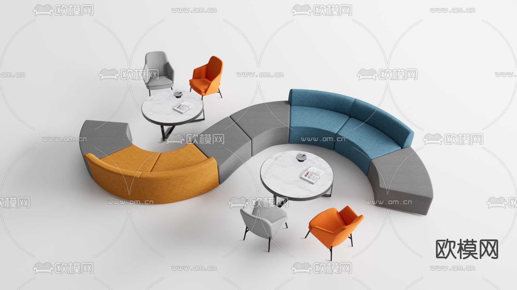 办公沙发 异形沙发3d模型下载